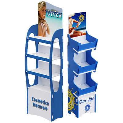 Étagère d'affichage personnalisable en carton pour produits de soins de la peau en contreplaqué en bois et écran solaire pour bébé pour les magasins de détail