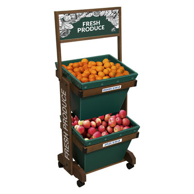 qualité  2 Layers Display Vegetable Rack For Shop Wooden Fruit Display Stand With Removable Basket Usine