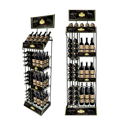 Présentoir du côté double de vente chaud de vin de plancher de support d'affichage de bouteille de vin de supermarché avec le logo fait sur commande