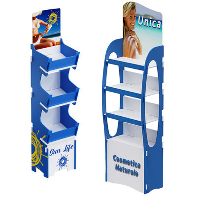 Étagère d'affichage personnalisable en carton pour produits de soins de la peau en contreplaqué en bois et écran solaire pour bébé pour les magasins de détail